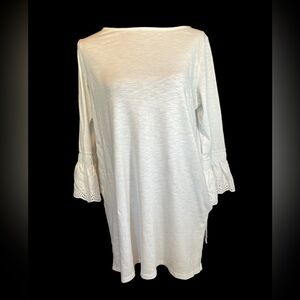 J Jill White 3/4 Sleeve Tee with Bell Sleeve | Size S